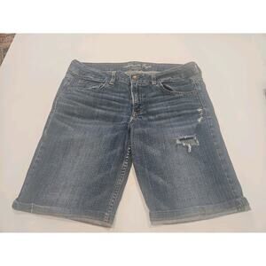 American Eagle Women's Distressed Rolled Hem Denim Shorts Blue